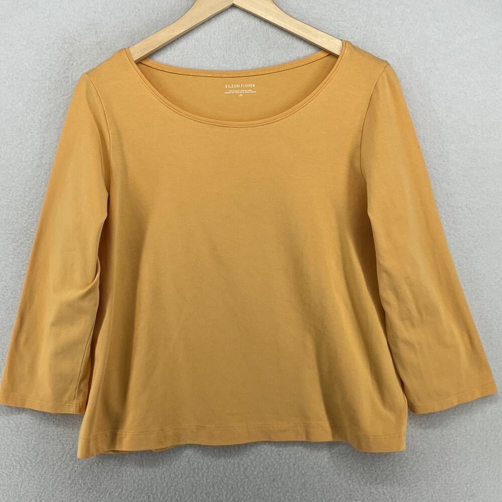 EILEEN FISHER Top L Stretch Organic Cotton Jersey 3/4 Sleeve Basic Orange USA